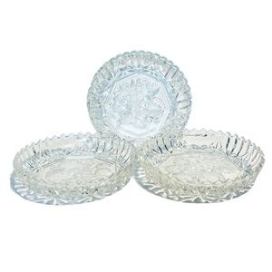 Vintage Glass Crystal Dishes Set of 3 Fruit Design Serve Ashtray Bread Plate Nut
